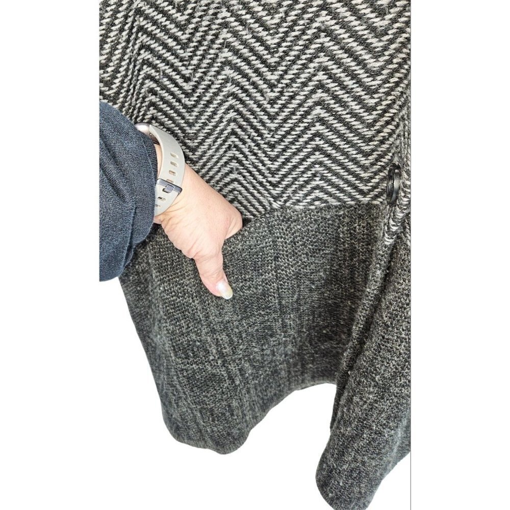 J Jill Long Button Front Cardigan Womens XL Herringbone Grey Wool Blend Pockets - Picture 6 of 12